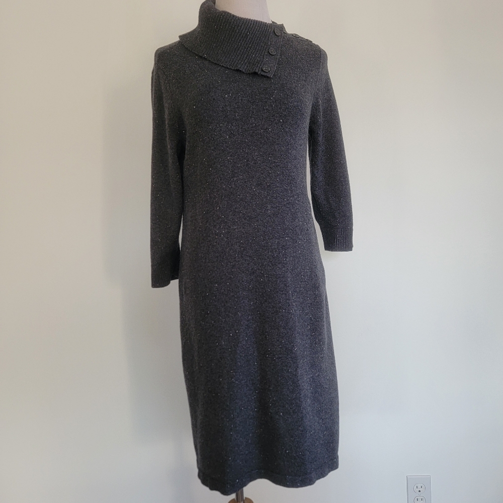 Talbolt Sweater Dress Womens Mp Gray Silver Turtleneck Button Pullover ¾ Sleeve
